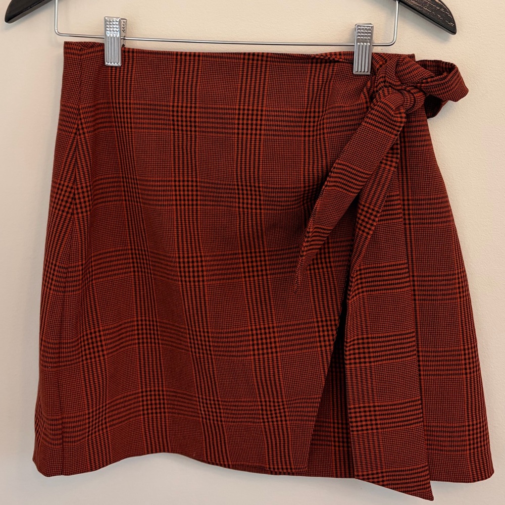 Aritzia Dorine Plaid Wrap Skirt in Red